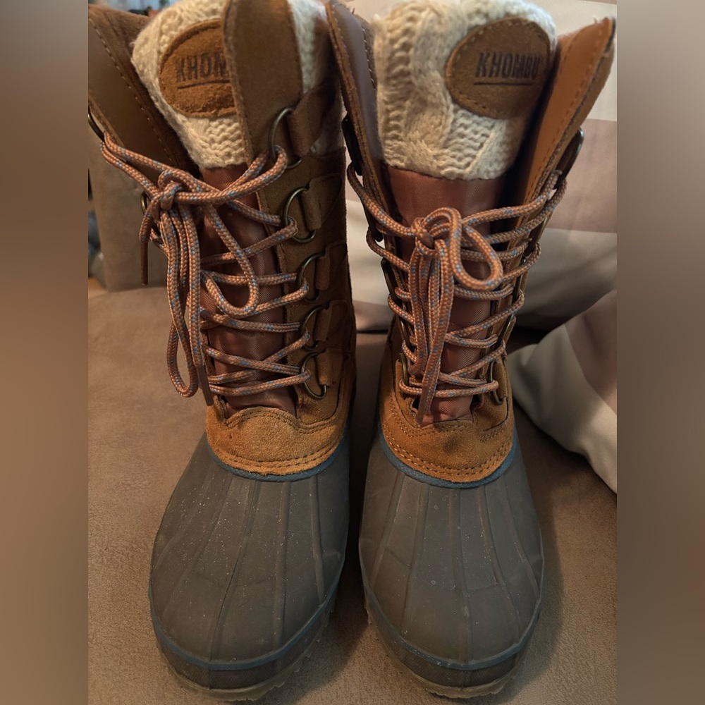 Khombu Brown and Gray Lace Up Boots Waterproof Winter Footwear